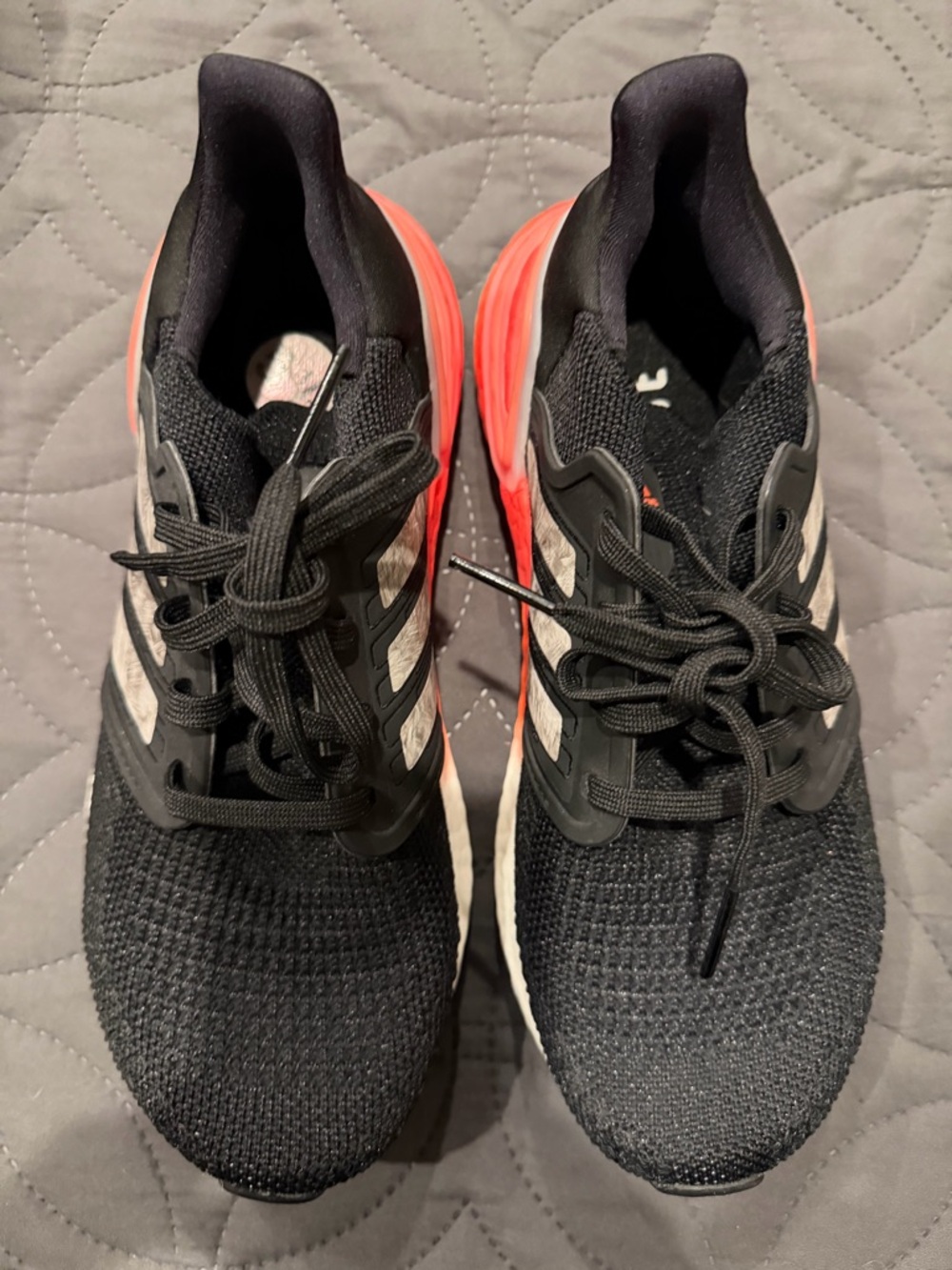 Adidas Ultraboost- Black Knit Running Sneakers with Coral Midsole